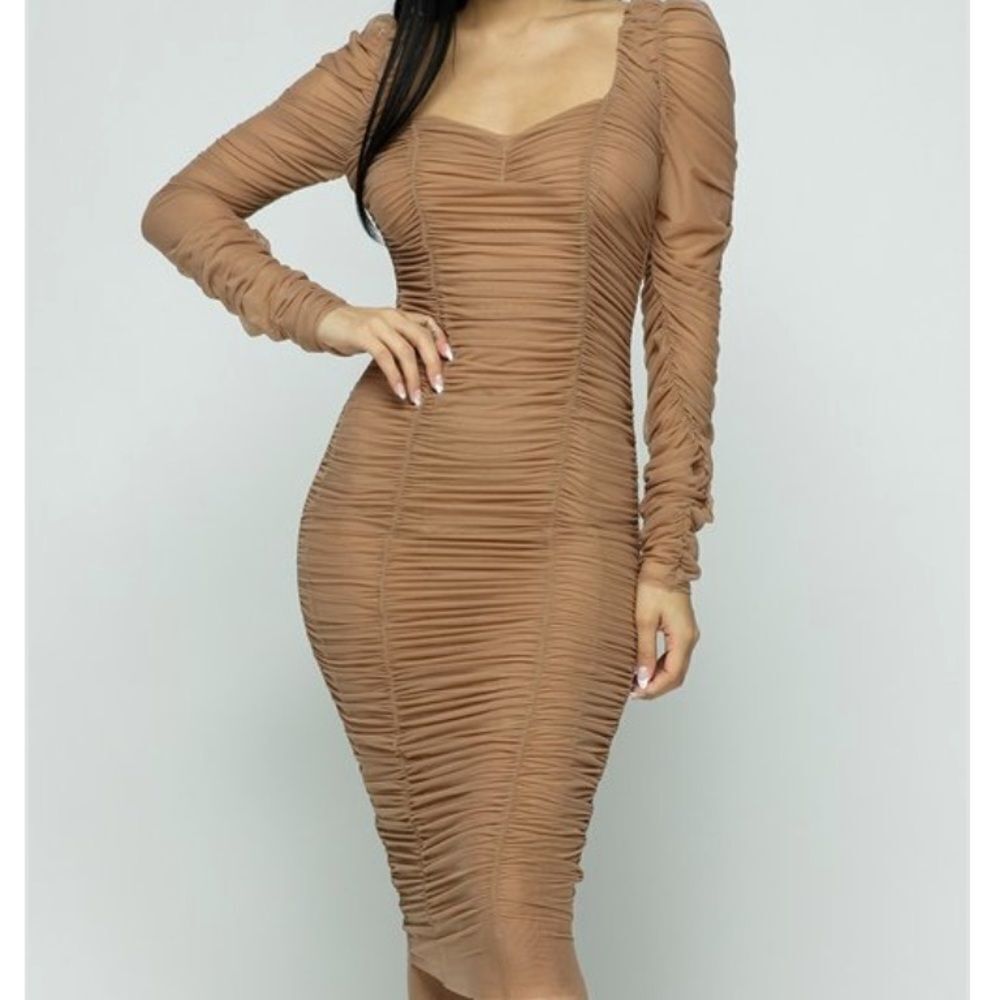 Hera Collection RUCHED NUDE DRESS S‎ NWT IN PKG